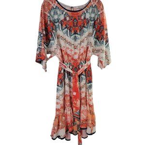 Jealous‎ Tomato orange abstract pattern hi-low dress Size L